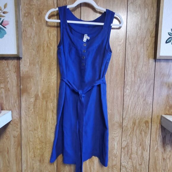 Maeve | Blue Linen Sheath Dress with Belt | Size 2 - Picture 1 of 8